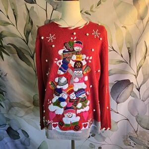 KIKIT | Vintage Adorable Snowman Sweater in Red sz M